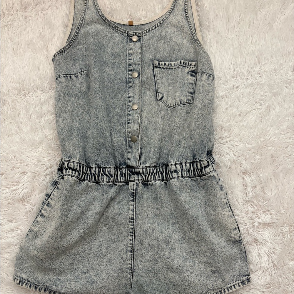 Topshop Gray and Blue Sleeveless Jumpsuit with Cinched Waist